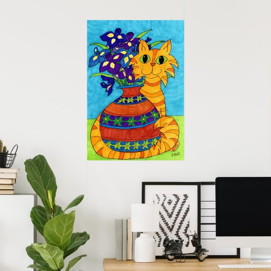 Katze mit Iren in Talavera Vase Poster (Heimbüro)