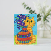 Katze mit Iren in Talavera Vase Postkarte (Stehend Vorderseite)