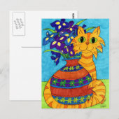 Katze mit Iren in Talavera Vase Postkarte (Vorne/Hinten)