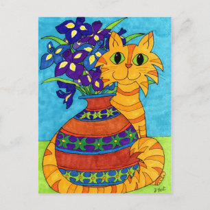Katze mit Iren in Talavera Vase Postkarte