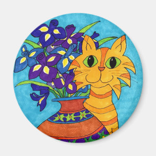 Katze mit Iris in Talavera-Vase Magnet