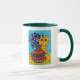 Katze mit Iris in Talavera-Vase Tasse