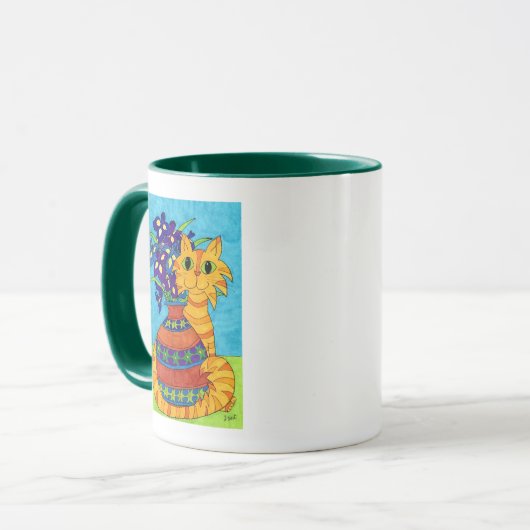 Katze mit Iris in Talavera-Vase Tasse (Vorderseite Links)