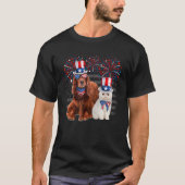 Katze mit Irish Setter Sonnenbrille American Flag  T-Shirt (Vorderseite)