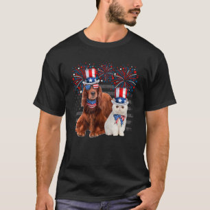 Katze mit Irish Setter Sonnenbrille American Flag  T-Shirt