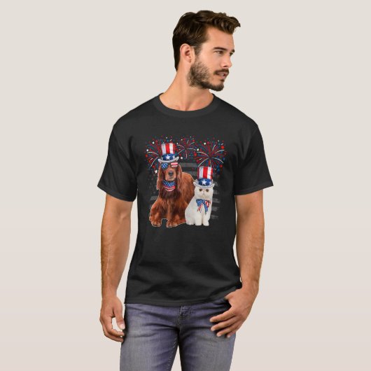 Katze mit Irish Setter Sonnenbrille American Flag T-Shirt (Vorne ganz)