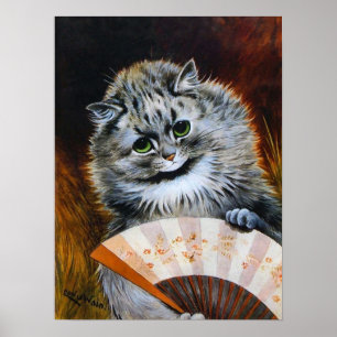 Katze mit japanischem Fächer, Louis Wain Poster