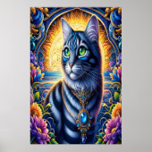 Katze mit Juwelen im lebendigen Fantasiegarten Poster (Vorne)