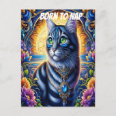 Katze mit Juwelen im lebendigen Fantasiegarten Postkarte (Vorderseite)