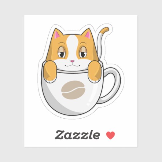 Katze mit Kaffee-Cup Aufkleber (Blatt)