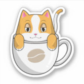 Katze mit Kaffee-Cup Aufkleber (Vorderseite)