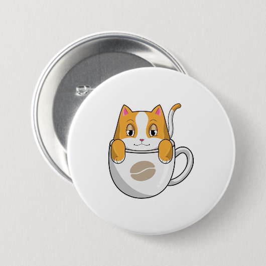 Katze mit Kaffee-Cup Button (Vorne & Hinten)
