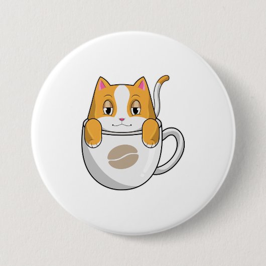 Katze mit Kaffee-Cup Button (Vorderseite)