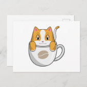 Katze mit Kaffee-Cup Postkarte (Vorne/Hinten)