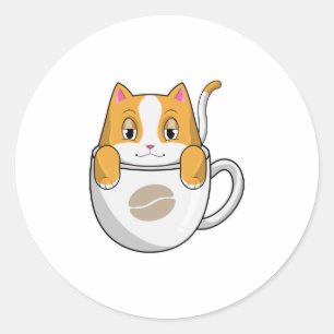 Katze mit Kaffee-Cup Runder Aufkleber