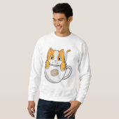 Katze mit Kaffee-Cup Sweatshirt (Vorne ganz)