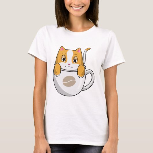 Katze mit Kaffee-Cup T-Shirt (Vorderseite)