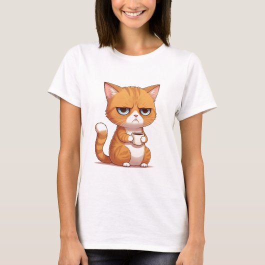 Katze mit Kaffee-T - Shirt (Vorderseite)