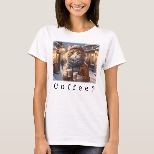 Katze mit Kaffee T-Shirt (Vorderseite)