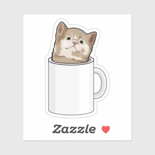 Katze mit Kaffee-Tasse Aufkleber (Blatt)