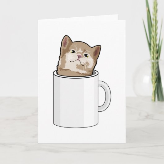 Katze mit Kaffee-Tasse Karte (Vorderseite)