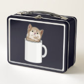 Katze mit Kaffee-Tasse Metall Brotdose (Vorderseite)
