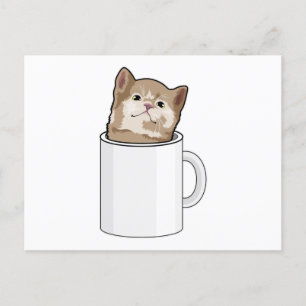 Katze mit Kaffee-Tasse Postkarte