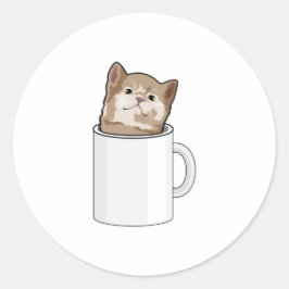 Katze mit Kaffee-Tasse Runder Aufkleber