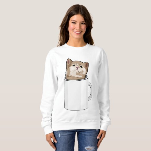 Katze mit Kaffee-Tasse Sweatshirt (Vorne ganz)