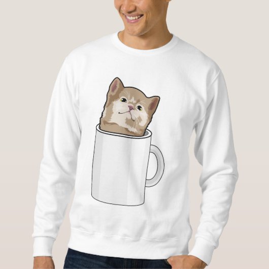 Katze mit Kaffee-Tasse Sweatshirt (Vorderseite)