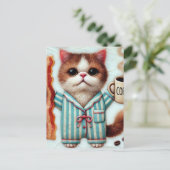 Katze mit Kaffee und Bacon Postkarte (Stehend Vorderseite)