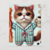 Katze mit Kaffee und Bacon Postkarte (Vorderseite)