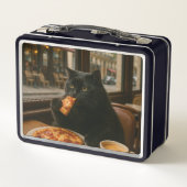 Katze mit Kaffeetasse im Café Metall Brotdose (Rückseite)