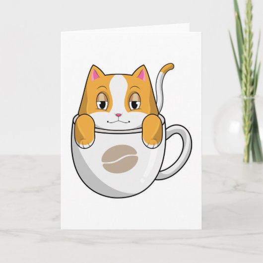 Katze mit Kaffeetasse Karte (Vorderseite)