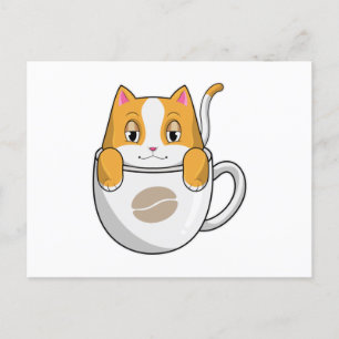 Katze mit Kaffeetasse Postkarte