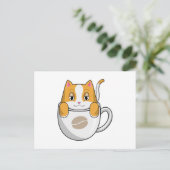 Katze mit Kaffeetasse Postkarte (Stehend Vorderseite)