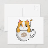 Katze mit Kaffeetasse Postkarte (Vorne/Hinten)