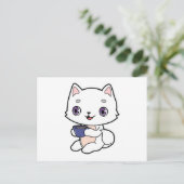 Katze mit Kaffeetasse Postkarte (Stehend Vorderseite)