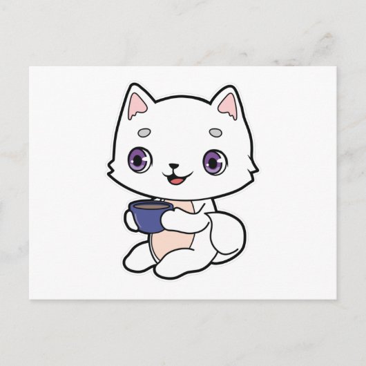 Katze mit Kaffeetasse Postkarte (Vorderseite)