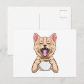 Katze mit Kaffeetasse Postkarte (Vorne/Hinten)