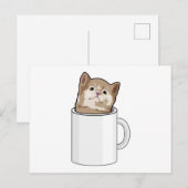 Katze mit Kaffeetasse Postkarte (Vorne/Hinten)