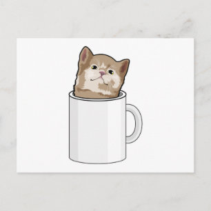 Katze mit Kaffeetasse Postkarte