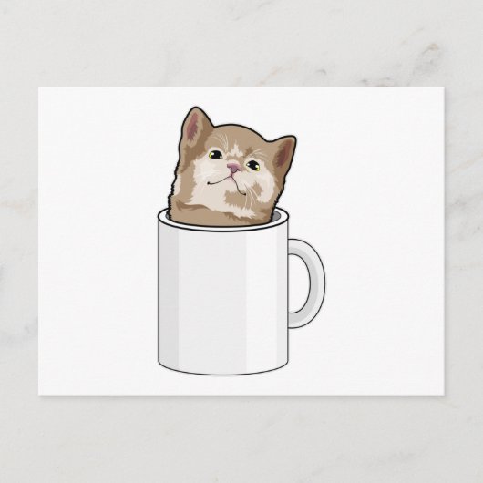 Katze mit Kaffeetasse Postkarte (Vorderseite)