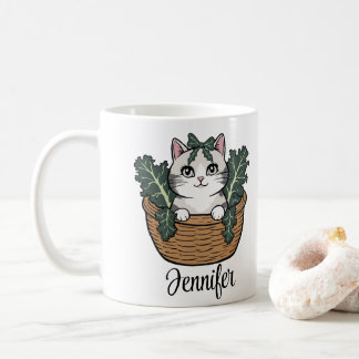 Katze mit Kale in Basketball Personalisierter Name Kaffeetasse