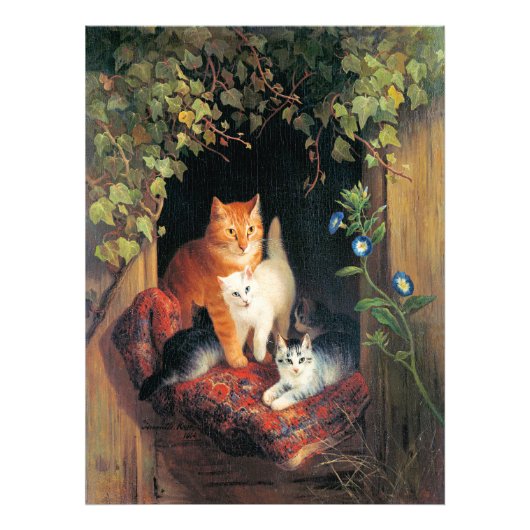 Katze mit Kätzchen, feine Kunstmalerei, Fotodruck (Vorne)