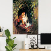 Katze mit Kätzchen, feine Kunstmalerei, Poster (Heimbüro)
