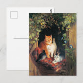 Katze mit Kätzchen, feine Kunstmalerei, Postkarte (Vorne/Hinten)