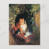 Katze mit Kätzchen, feine Kunstmalerei, Postkarte (Vorderseite)
