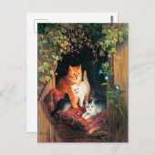 Katze mit Kätzchen, Kunstmalerei, Postkarte (Vorne/Hinten)