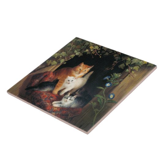 Katze mit Kätzchen (Tierart) Fliese (Seite)